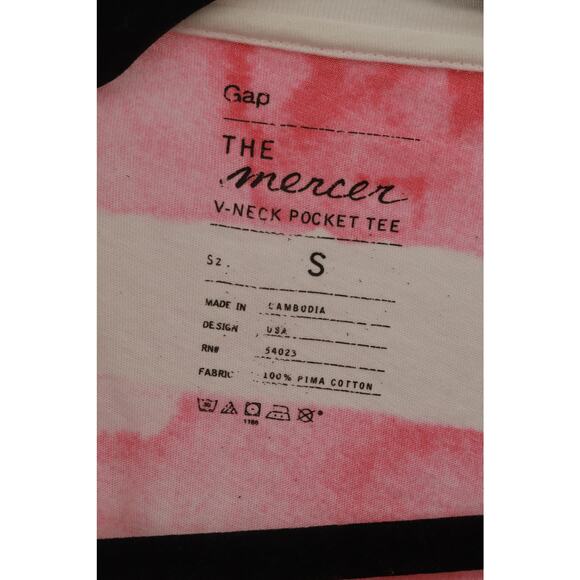 Gap Women's The Mercer V-Neck Pocket T-Shirt Striped Print Size S Pink/White - Picture 3 of 5